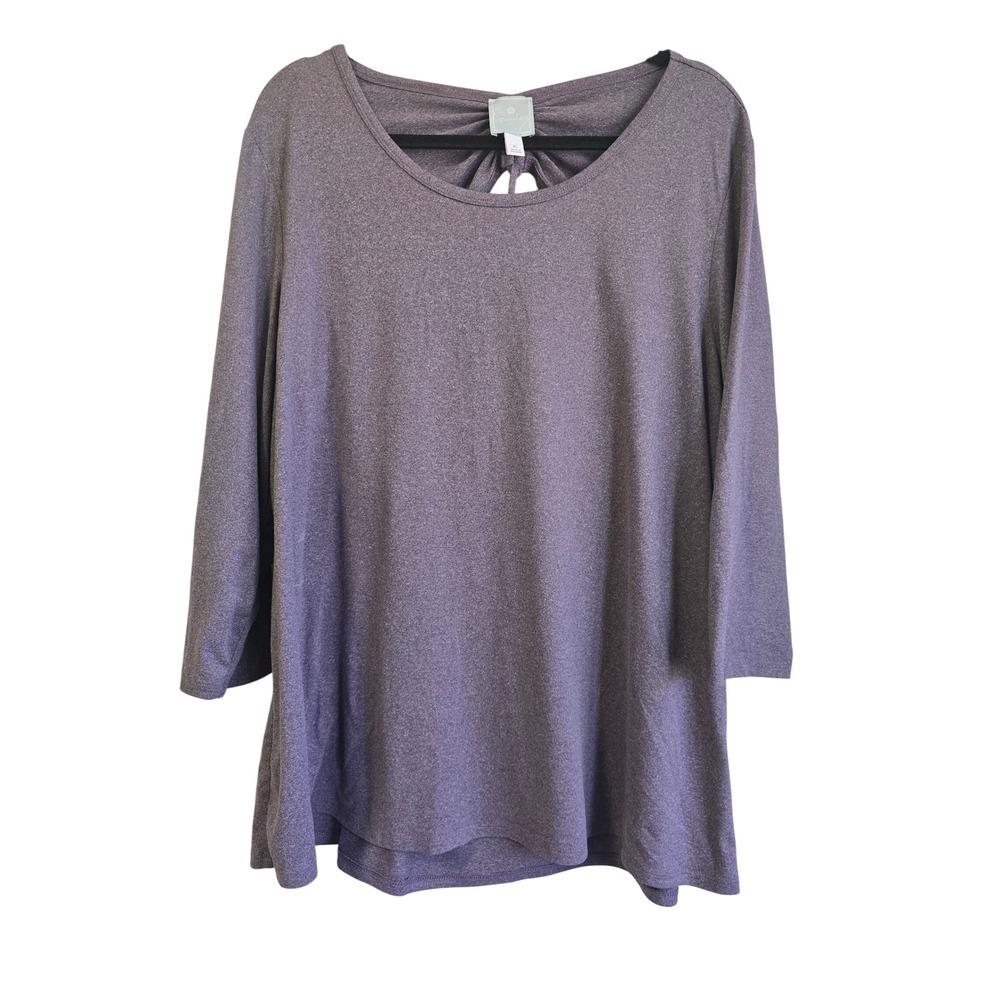 Sunday Womens XL Heather Purple Open Back Tie 3/4 Sleeve Knit Top Relaxed Fit
